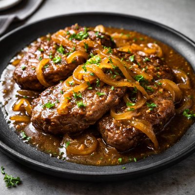 Meat with gravy and onions