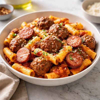 Meatball pasta with kielbasa
