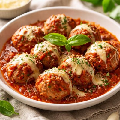 Meatballs with cheese and marinara sauce