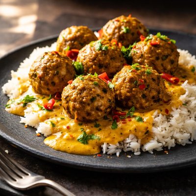Meatballs with curry and coconut sauce