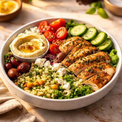 Mediterranean chicken salad bowl