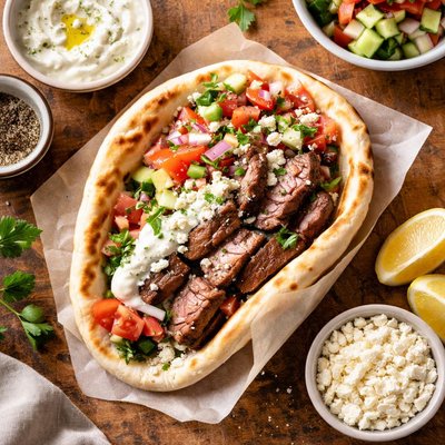 Mediterranean gyro with steak