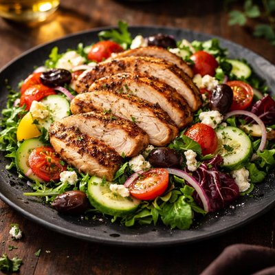 Mediterranean salad with grilled chicken