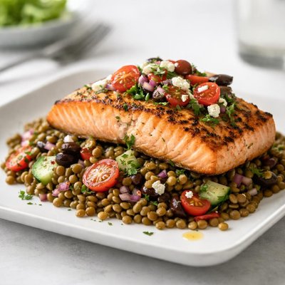 Mediterranean salmon with lentils