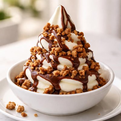 Medium  llaollao with chocolate sauce and cookie bits