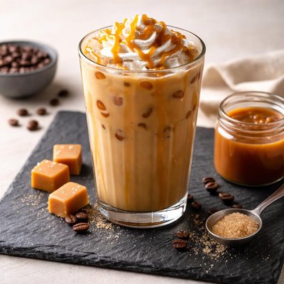 Medium iced caramel coffee