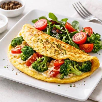 Omelete médio com brócolis e tomate
