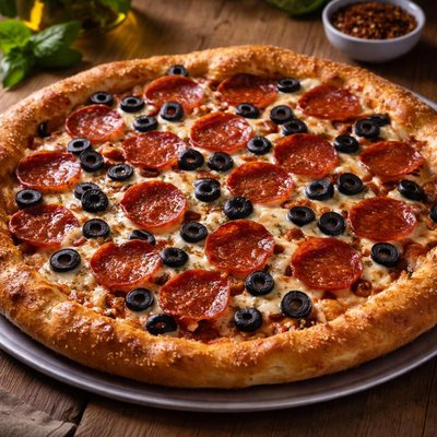 松露菌大号意大利香肠和黑橄榄披萨