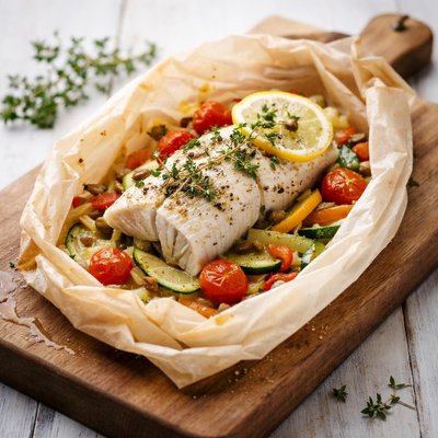 Merlu cuit en papillote