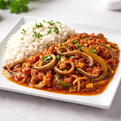 Mexican gulas with rice