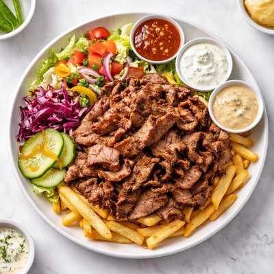 Mighty meaty doner box with extra beef from doner and gyros