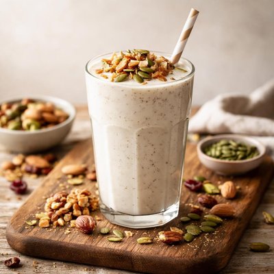 Milk shake with dry fruits and seeds