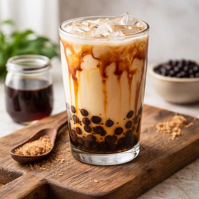 Milk tea with brown sugar boba