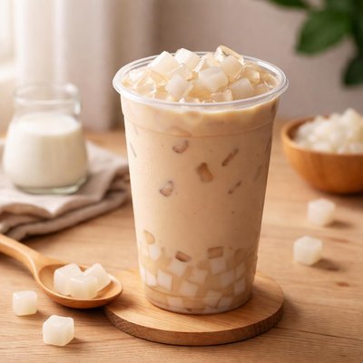 Milk tea with coconut jelly