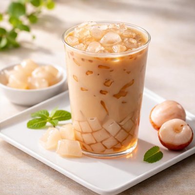 Milk tea with lychee jelly