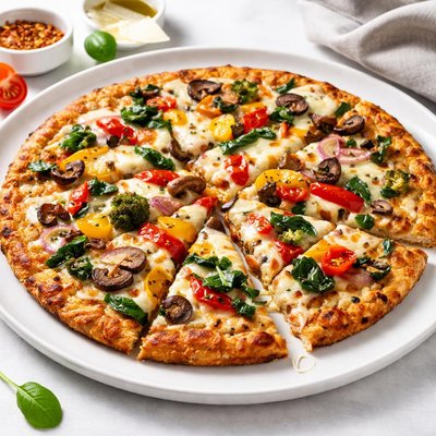 Pizza de costra de coliflor y verduras asadas de Miltons