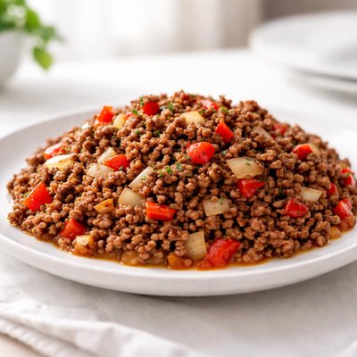 Carne picada con cebolla y pimiento rojo