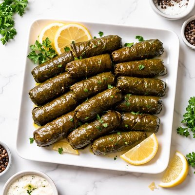 Minced meat and rice stuffed vine leaves