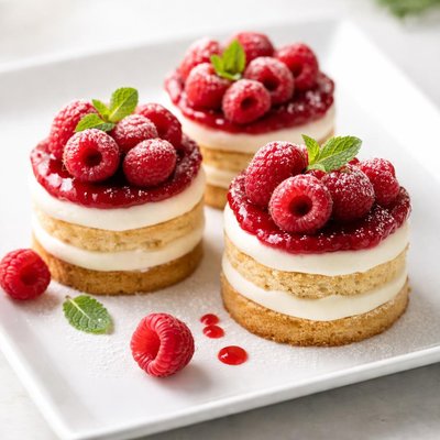 Mini cakes with raspberries