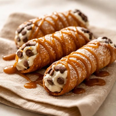 Mini cannoli with caramel drizzle