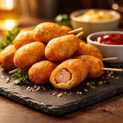 Mini chicken corn dogs