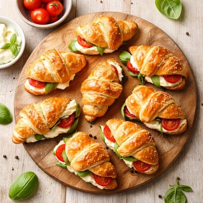 迷你白奶酪和番茄羊角面包