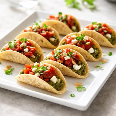 Mini taco with pesto and sun-dried tomatoes