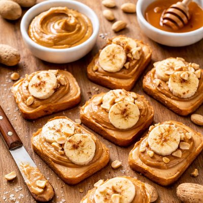 Mini toast with peanut butter