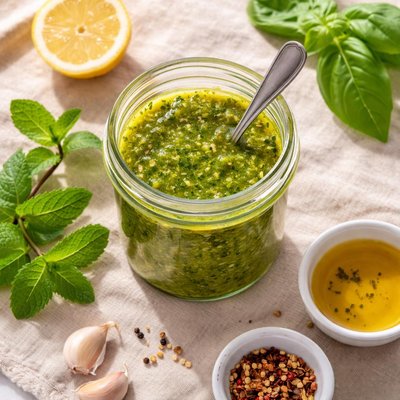 薄荷和罗勒香醋酱