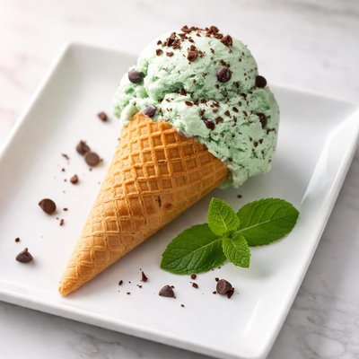 Mint chocolate chip ice cream cone