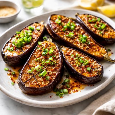 味噌醬豉烤茄子配春蔥