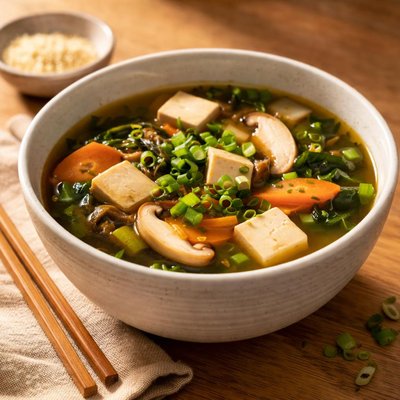Miso soup with tofu and veggies