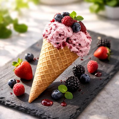 Mix berries ice cream cone
