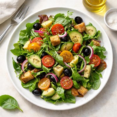 Mix salad with olive oil