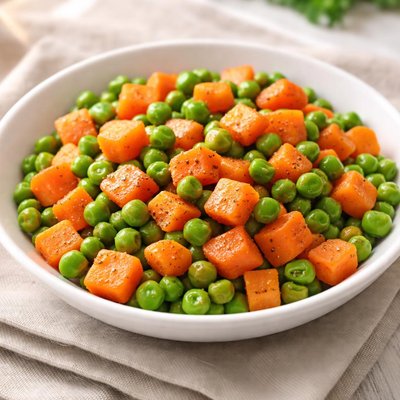 Mixed cooked carrots and green peas