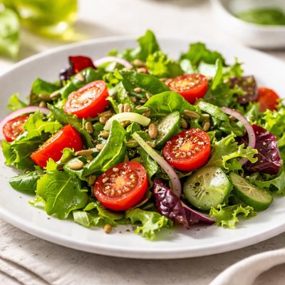 Mixed green salad with cherry tomatoes