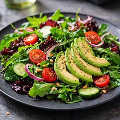 Mixed greens salad with avocado
