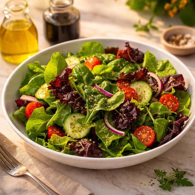 Mixed greens salad with oil and vinegar