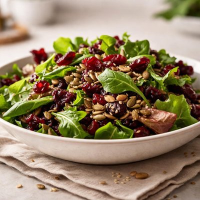 Mixed greens with seeds and dried cranberries
