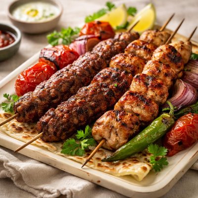 Mixed lamb chicken kebab