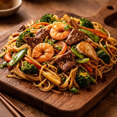 Mixed meat chow mein