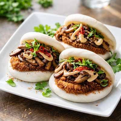 Mixed mushroom and panko aubergine hirata steamed buns wagamama