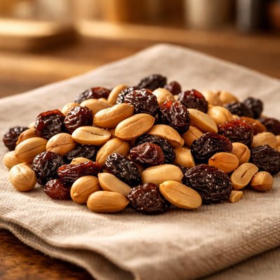 Mixed peanuts and raisins