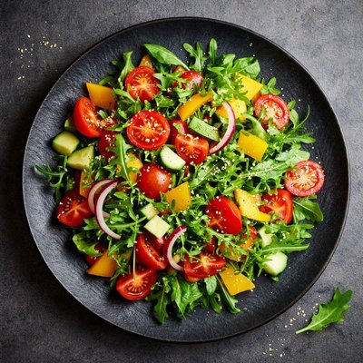 Mixed salad with bell peppers and tomatoes