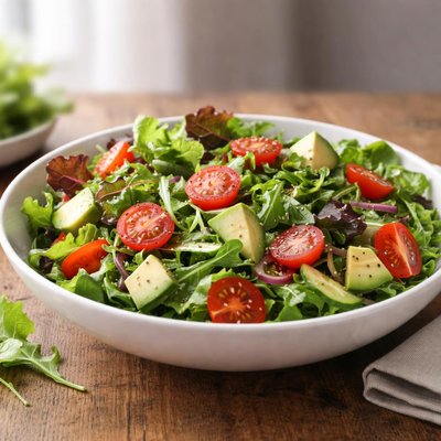 Ensalada mixta con tomates cherry y aguacate
