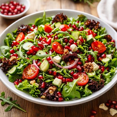 Mixed salad with pomegranate seeds