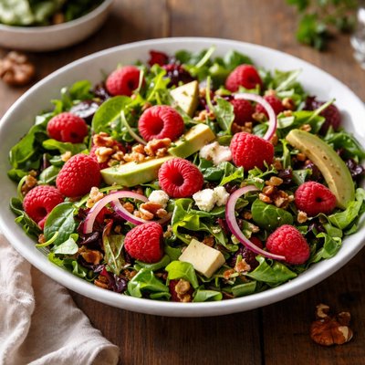 Mixed salad with raspberries