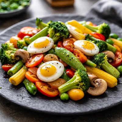 Mixed vegetables with quail egg
