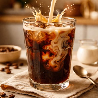 摩卡美式咖啡，加一大半半混合牛奶(半牛奶，半奶油)