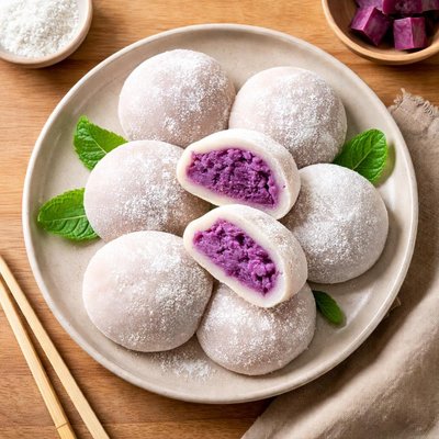 Mochi com recheio de batata-doce roxa